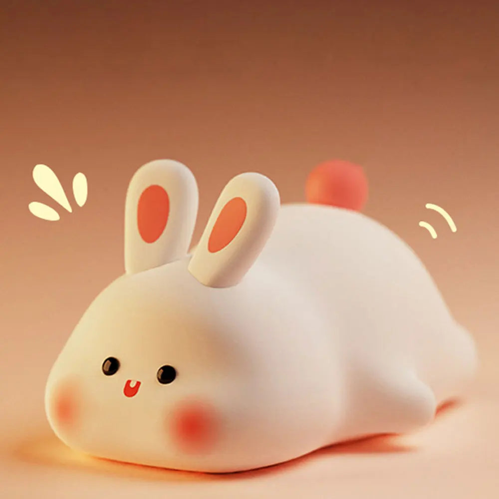 Cute Rabbit Silicone Pat Lamp Soft Light Touch Sensor Bedside Night Light Childern Kid Sleep Accompany Light for Decor Gift