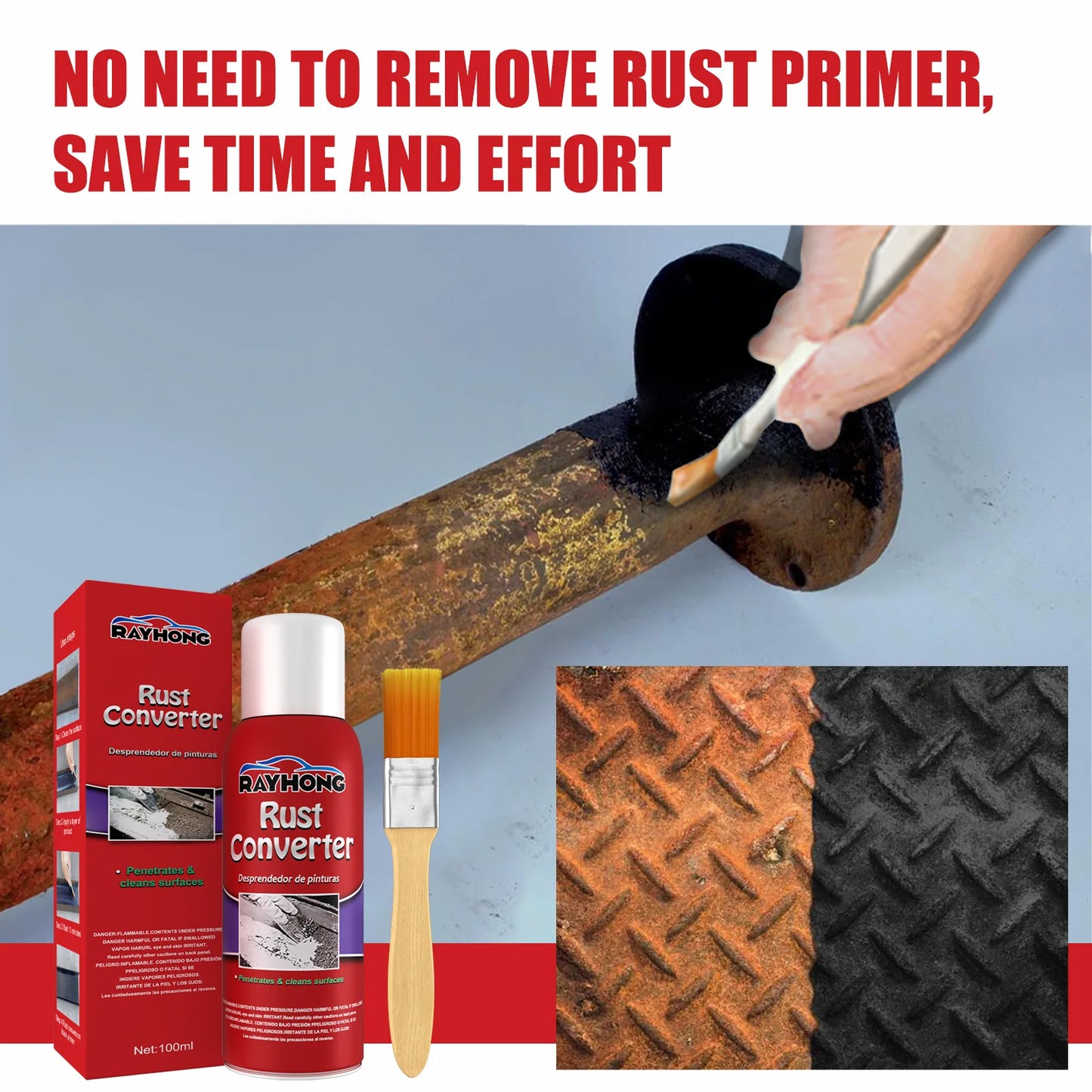 100ML Car Anti-Rust Chassis Rust Converter Water Based Primer Metal Surface Rust Remover Weather Proof Long Lasting Duster