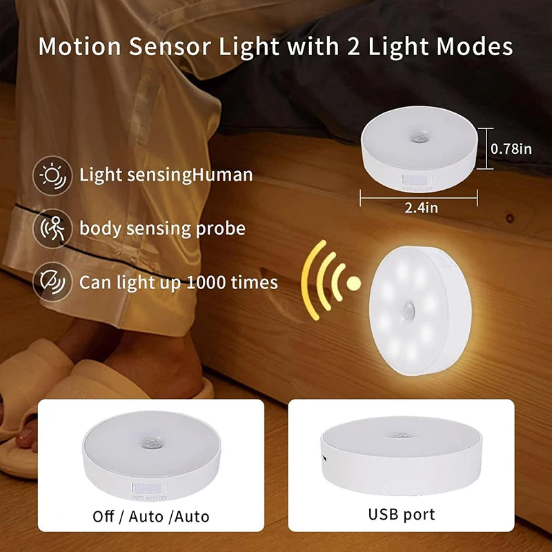 LED Night Light Motion Sensor Light USB Rechargeable Kitchen Bedroom Magnetic Base Wall Light Stairs Lighting Night Lamp