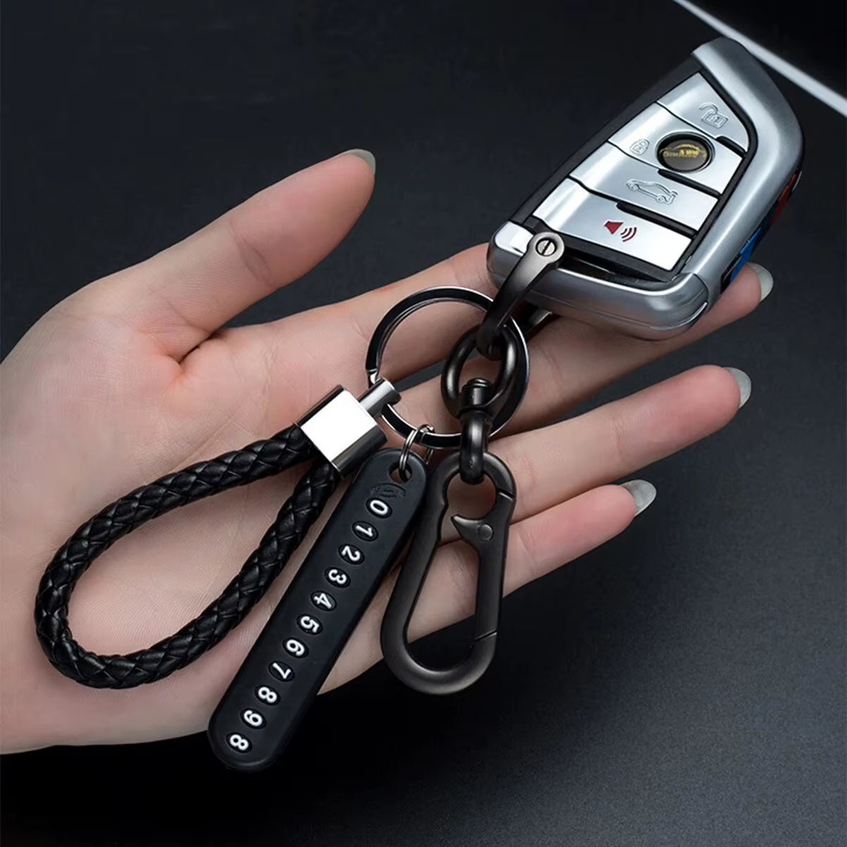 Trendy DIY Mobile Phone Number Plate Pendant Keychain for Men Punk Simple Woven Leather Rope Anti-Lost Car Key Chain Accessories