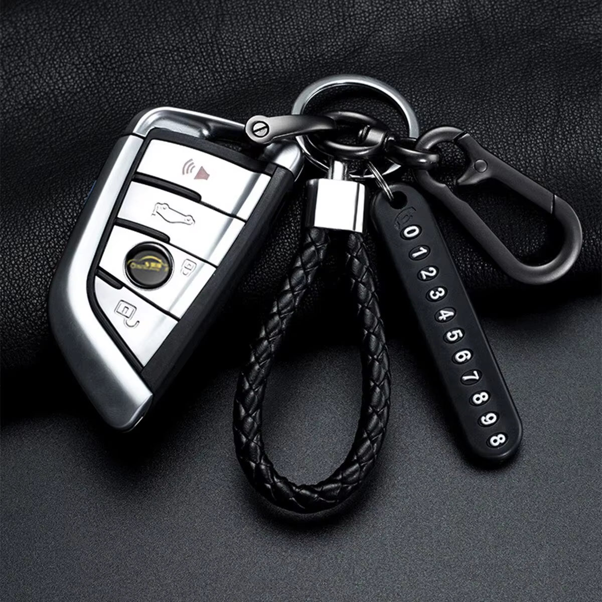 Trendy DIY Mobile Phone Number Plate Pendant Keychain for Men Punk Simple Woven Leather Rope Anti-Lost Car Key Chain Accessories