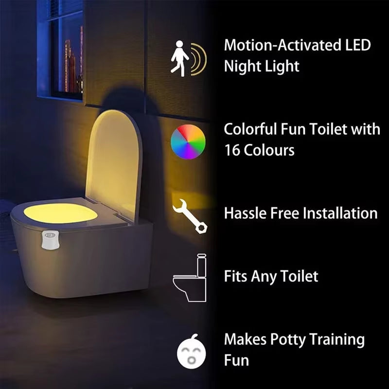 Toilet Seat Smart Motion Sensor Night Light 16/8 Colors Waterproof Backlight for Bathroom Toilet Bowl LED Lamp Light WC