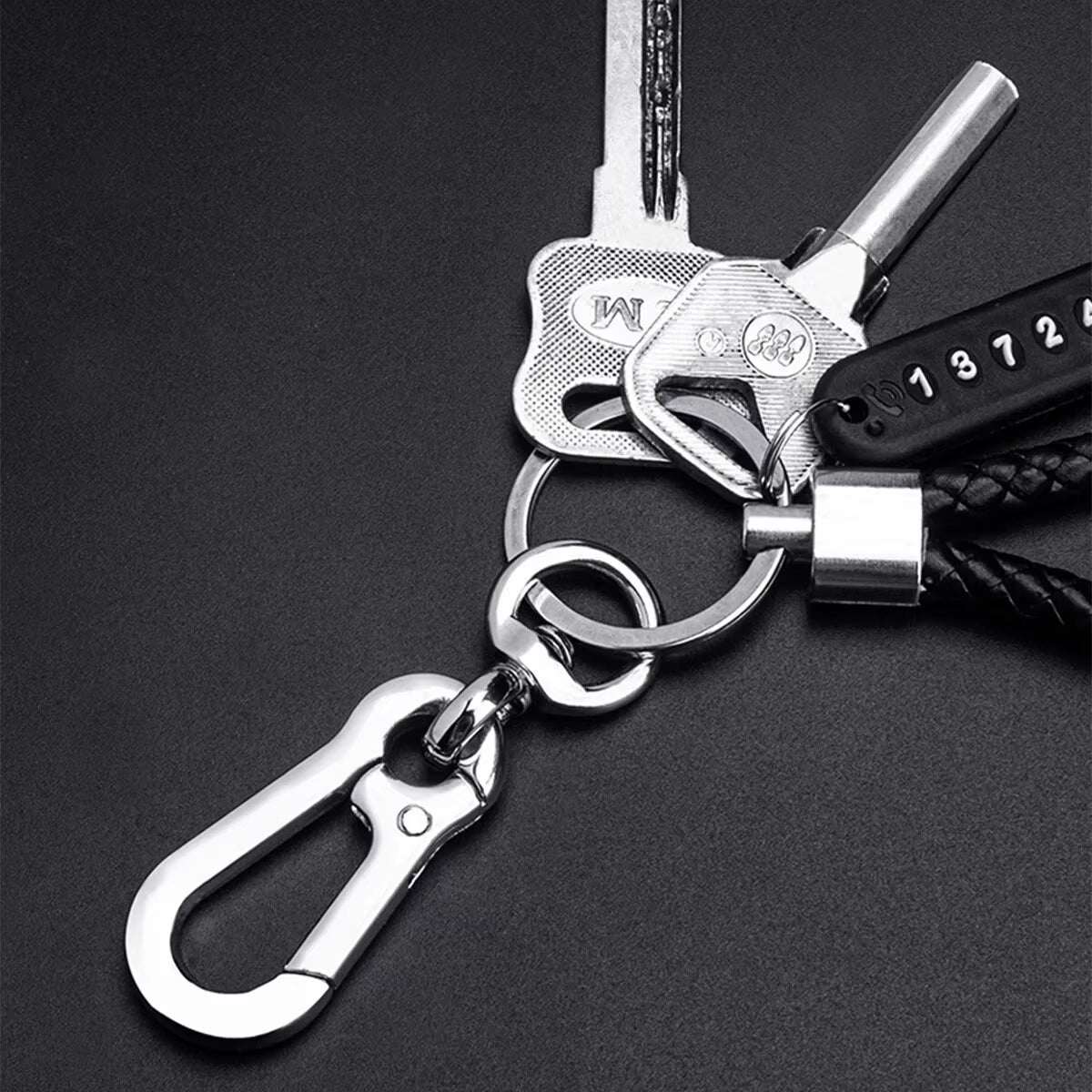 Trendy DIY Mobile Phone Number Plate Pendant Keychain for Men Punk Simple Woven Leather Rope Anti-Lost Car Key Chain Accessories